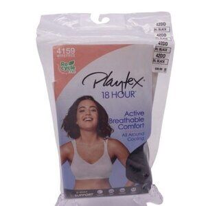 NEW Playtex 18 Hour Active Lifestyle Low Impact Wireless Bra Size 42DD Black 415